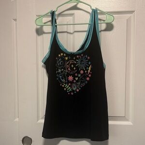 Torrid Black Camisole with Blue Trim and Graphic Design